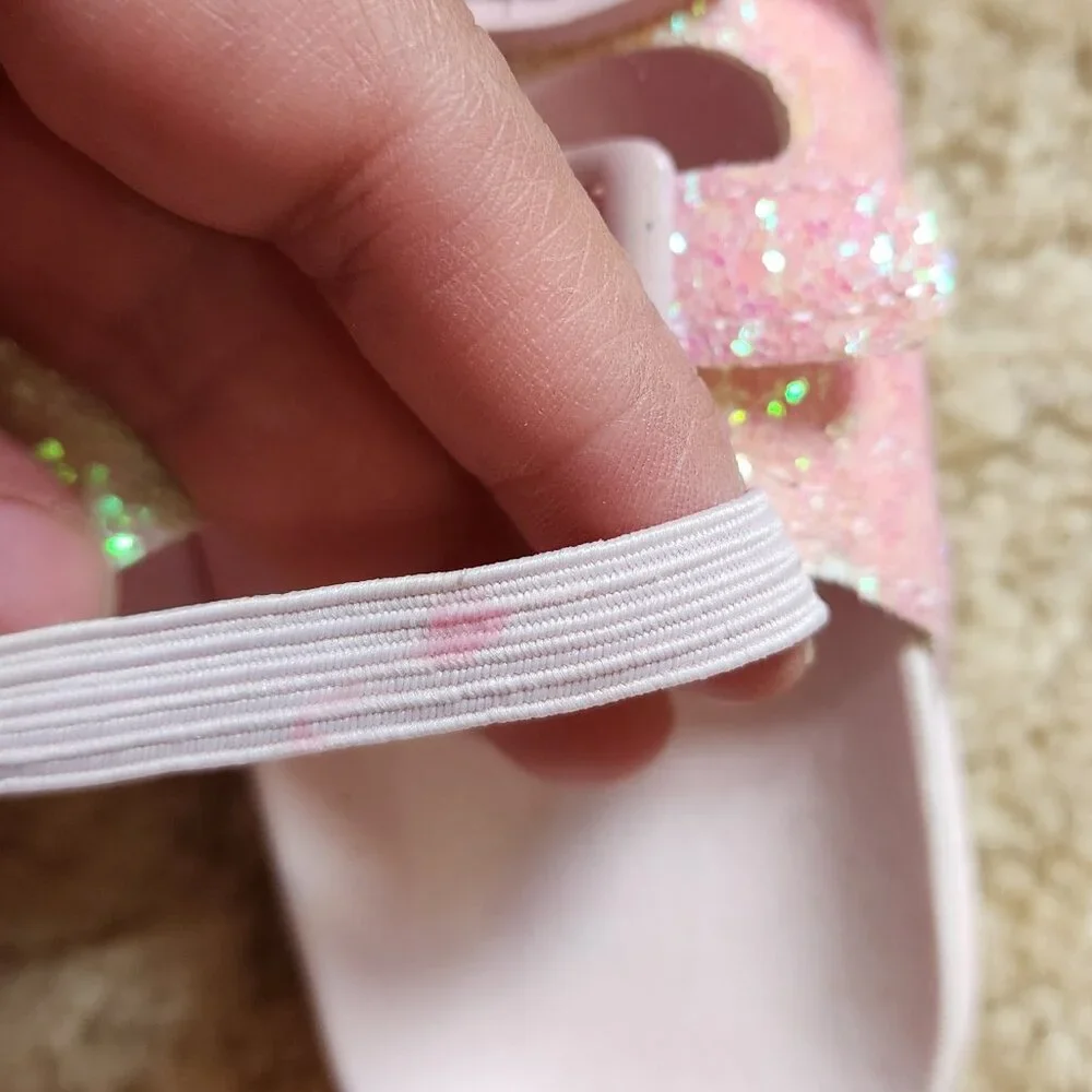 First Steps Toddle Girls' Sandals Slip On Double Buckle Slide Pink Glitter Sz: 5